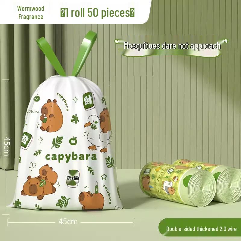 Okas Tear-Free Portable Capibara Thickened Large Garbage Bags for Home, Kitchen, and Dormitory with Drawstring