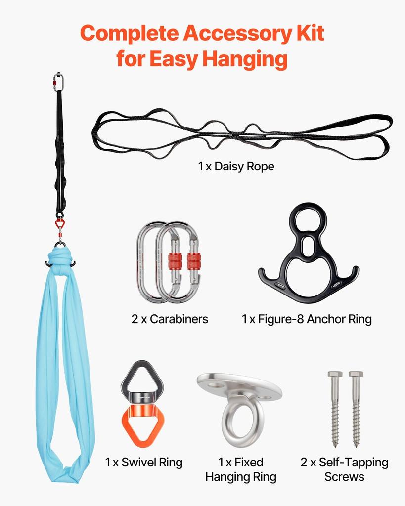 Aerial Yoga Hammock, Maximum 136.07 kg Load Aerial Silk, Yoga Swing with Nylon Fabric, Daisy Rope, PE Zipper Bag, Gymnastics Swings Suitable for Men