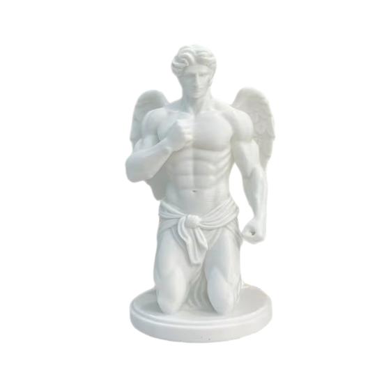 3D Printed Winged Angel Statue Kneeling Greek Myth Sculpture