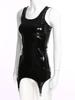 Woman Patent Leather Sleeveless Tank Bodycon Dress Latex Short Mini Dress with Garter Belt