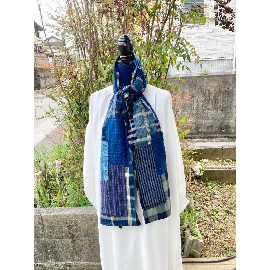 Used B55 Rags, Stole, Old Cloth, Remake, Indigo Dye, Patchwork, Sewing, Sashiko
