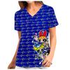 Men's Women's Summer Short Sleeve V Neck Nursing Work Clothes Disney Print Halloween Mary Cat Ophthalmology Work Uniform