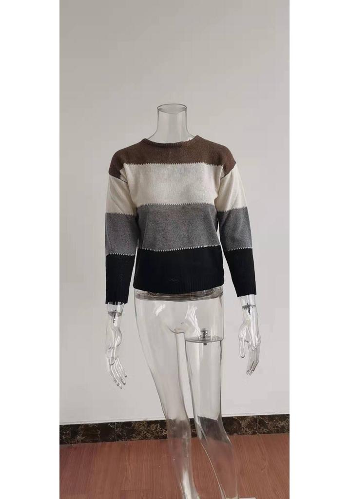 2024 Women's Casual Striped Long Sleeve Round Neck Sweater for Autumn and Winter