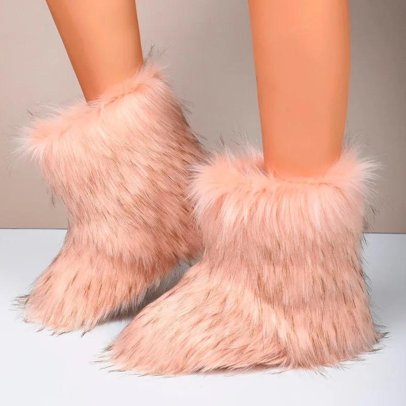 Luxury Women's Snow Boots Colors Long Faux Fur New Fashion Street Platform Shoes Zapatos Mujer Winter New Size 36-43