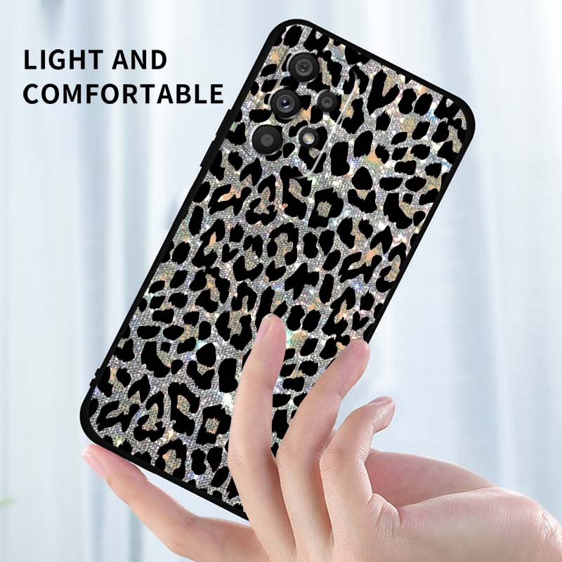 Luxurious leopard print pattern Phone Case For Samsung A73 A72 A71 A55 A54 A53 A52 A51 A13 A22 A16 A15 A12 A14 A26 A07 5G Black