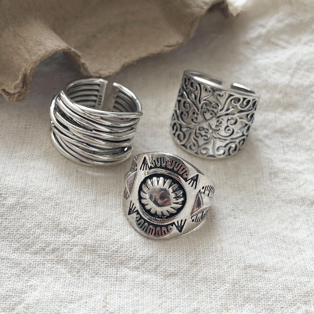 925 Zilveren Ringen Voor Vrouwen Geometrische Fijne Sieraden Vinger Verstelbaar Retro Bloem Holle Ring Voor Feest Verjaardagscadeau