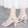 Rhinestones Mesh Hollow Breathable High Heels Women's Sandals Outdoor Chic and Elegant 2025 Luxury Summer Offers Ladies Shoes