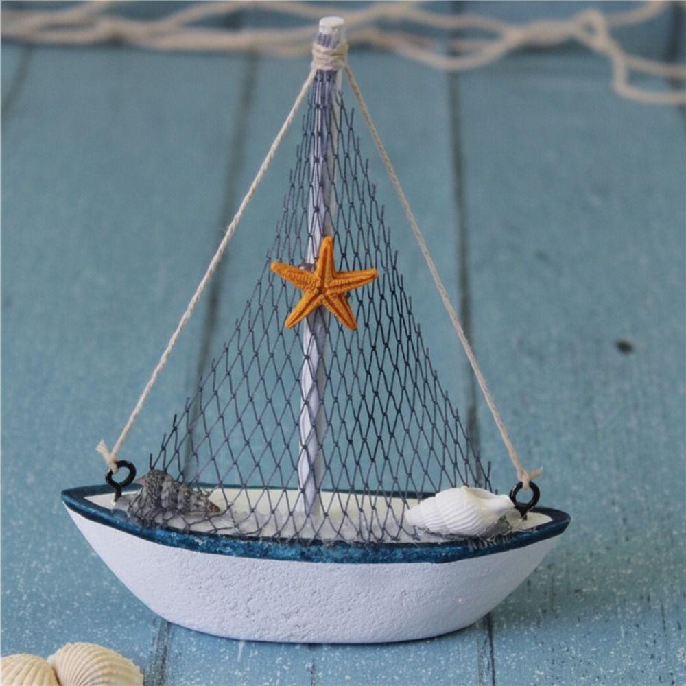 Mediterranean Style Wooden Sailing Boat Handmade Wooden Ship Ornament Nautical Decor Gift Giving