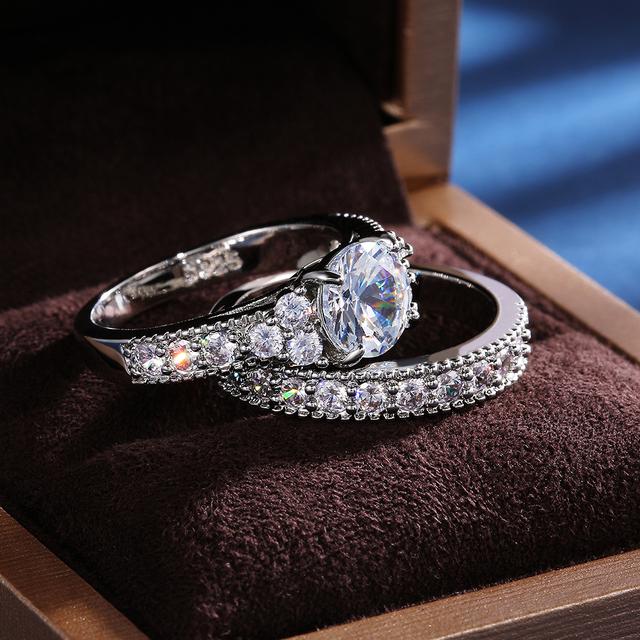 

2 шт./комплект изысканные кольца из кристаллов циркония для женщин серебряного цвета модные обручальные кольца ювелирные изделия для пары 10