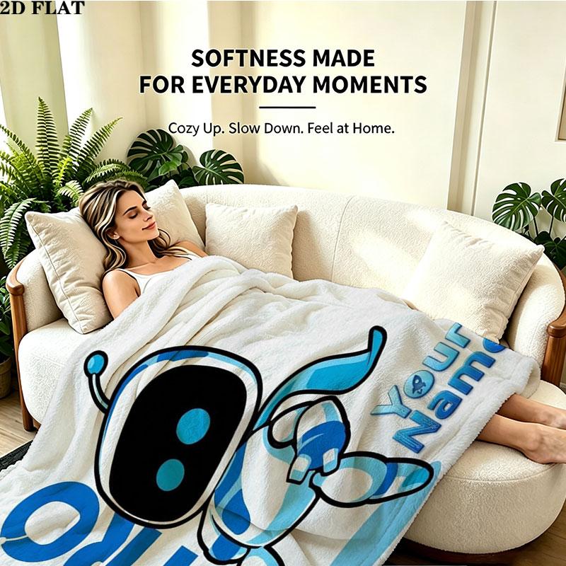 1PC ASTRO BOT Custom Name Patterned Flannel Blanket Suitable For All Seasons for Home Decor Warmth and Comfort Gifts Holiday Present