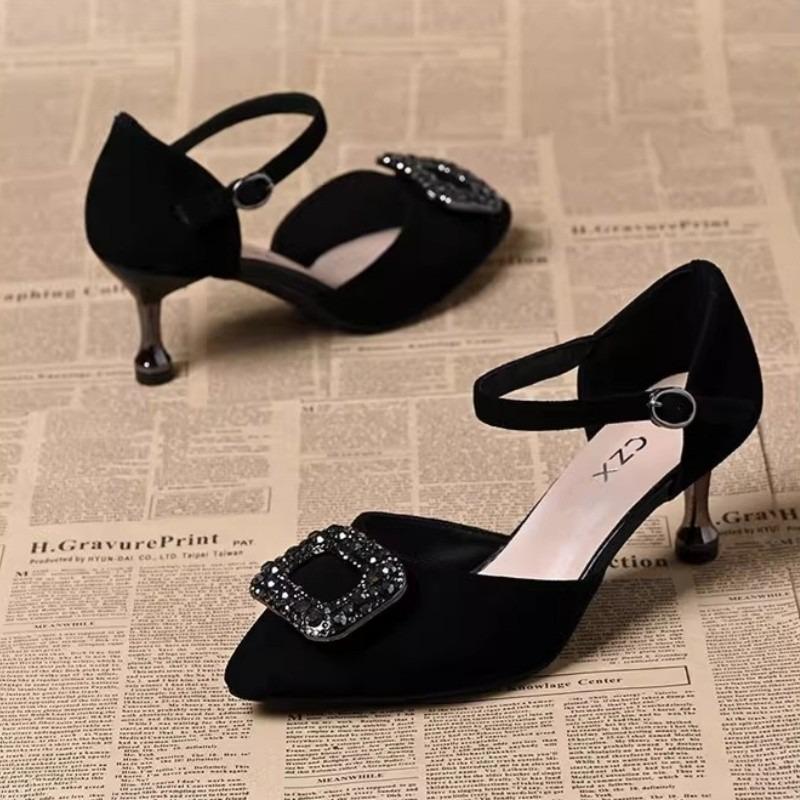 Square buckle with temperament with skirt fashionable versatile and comfortable summer new rhinestone high-heeled sandals women