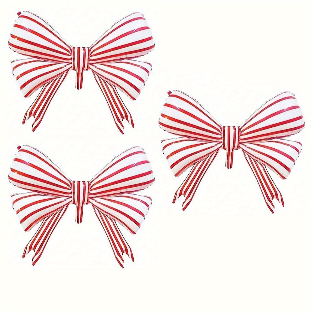 

3Pcs Red and White Striped Bow Cartoon Aluminum Balloon Wedding Bridal Shower Girl Gift Theme Party Decoration Supplies As Picture