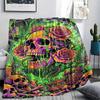 Corrosive Acid Skull and Rose Print Flannel Blanket,High Quality Comfortable for All Seasons,Home Decor,Warmth and Comfort,Perfect for Christmas Gifts