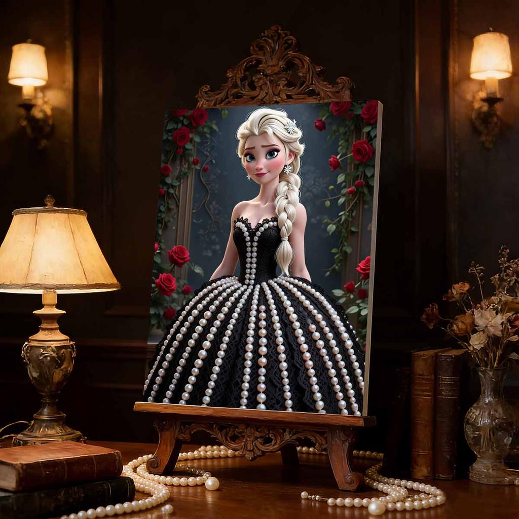 Disney Pearl Painting Princess Elsa Black Dress Rose Creative Art Exquisite Landscape Sparkling Painting Craft Home Wall Decoration DIY Handmade Gift