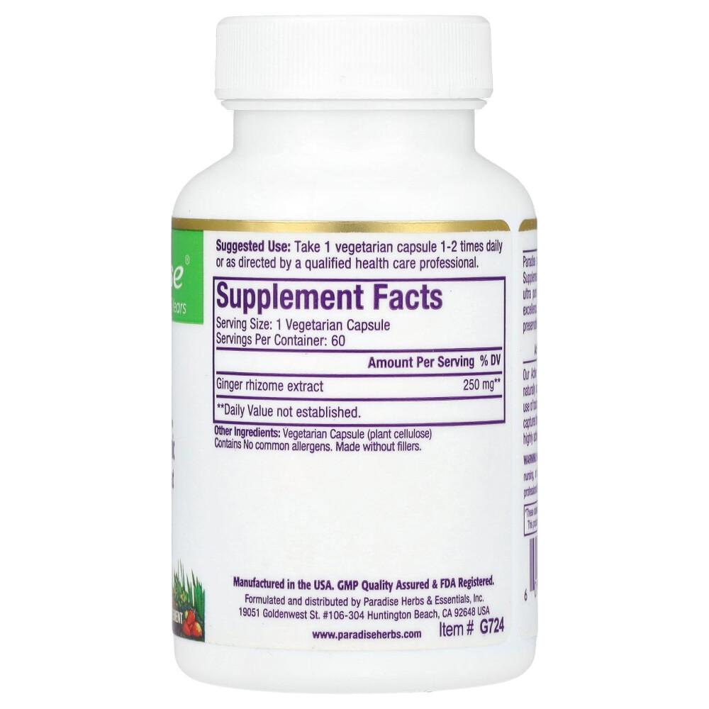 Paradise Herbs Ginger Vegetarian Capsules, 60 Count
