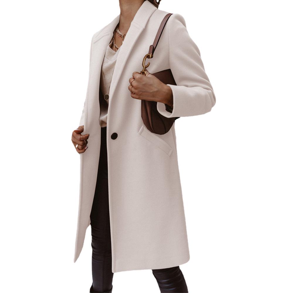 2024 Women's Autumn/Winter Solid Color Wool Lapel Mid-Length Button Coat