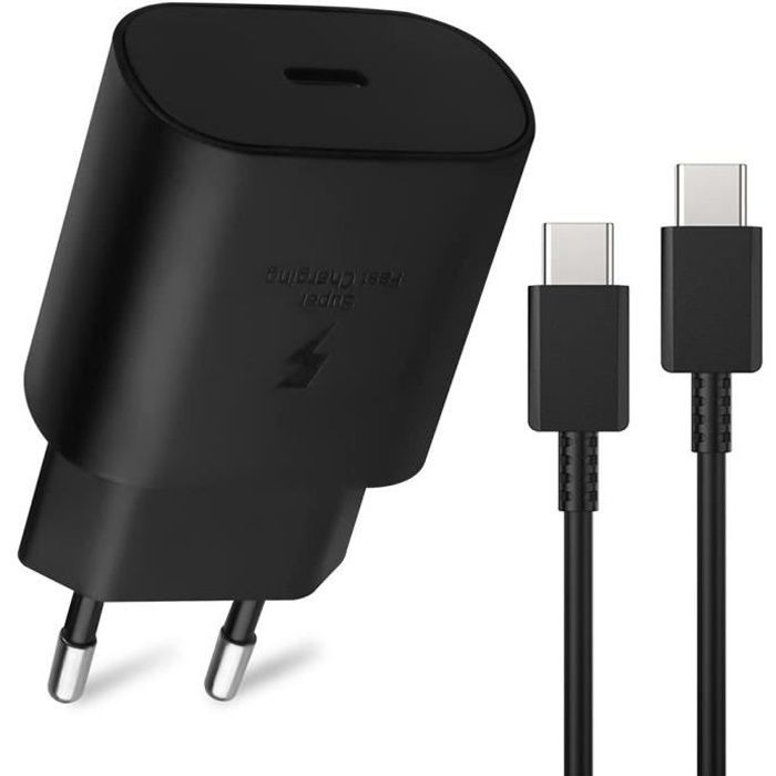 Chargeur Rapide USB-C 25W - E.F.CONNECTION - Noir - Câble 1M - Compatible Samsung Galaxy