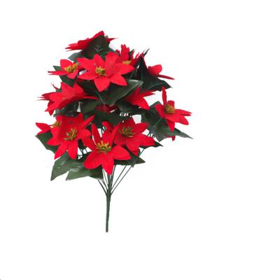 1Pcs Artificial Poinsettia Flowers Faux Poinsettia Bush Bouquets for Outdoor CemeteryWreath Wedding Garden Decorations