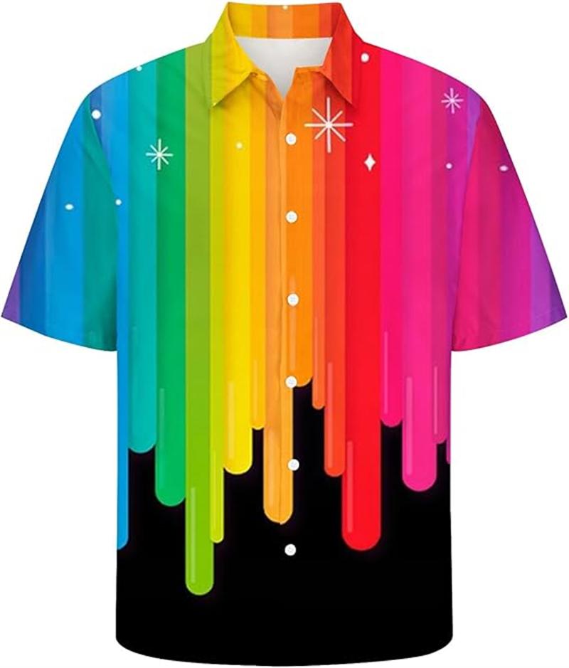 Grafite Astratta Stampa 3D Camicia Hawaiana da Uomo Arcobaleno Estate Stampa a Schizzi di Colore Casual Manica Corta Bottoni Camicie Top