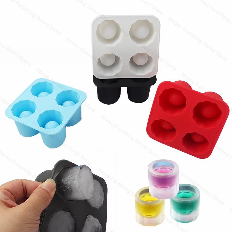 4 Cup Shape Silicone Ice Cube Mold Tray Summer Bar Party DIY Cold Drink Ice Compartment Mold Ice Cup Ice Cube Tray Kitchen Tool
