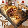 2D Flat 1pc Christmas Tablecloth, Decorated with Golden Snowflakes And Santa Claus Patterns, Vintage Luxury Style, Durable Polyester Material, Rectang