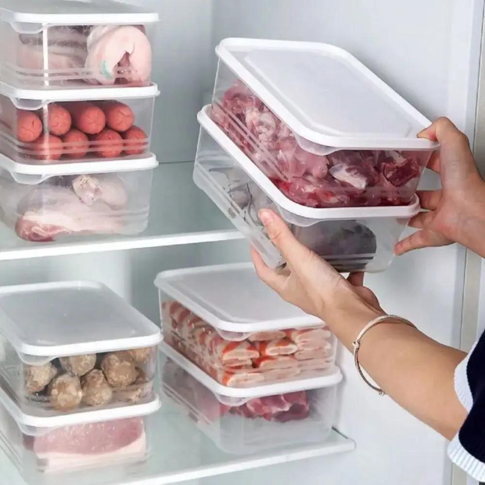 3Pcs 2000ml Refrigerator Storage Box Microwaveable Rectangular Fresh-Keeping Box Sealed Reusable Crisper Box Picnic