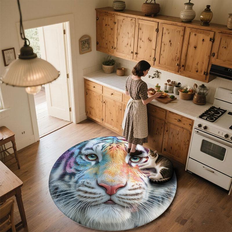Tiger pattern round rug,Carpet Rug for Living Room Bedroom Playroom ,Non-slip Floor Mat,Holiday Gifts and Birthday Gifts.