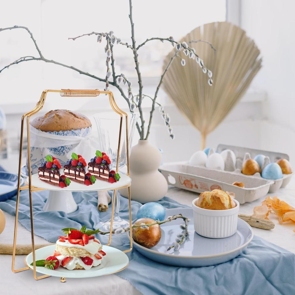 Cabilock Wedding Decor Food Server Plate Rack Double Layer Dessert Cupcake Fruit Holder Stand Round Plate Dish Display Stand for Home Shop Kitchen