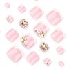 French White Edge Rhinestone Press-On Toenails with Flower Nail Art - Super Sparkly Nail Tips