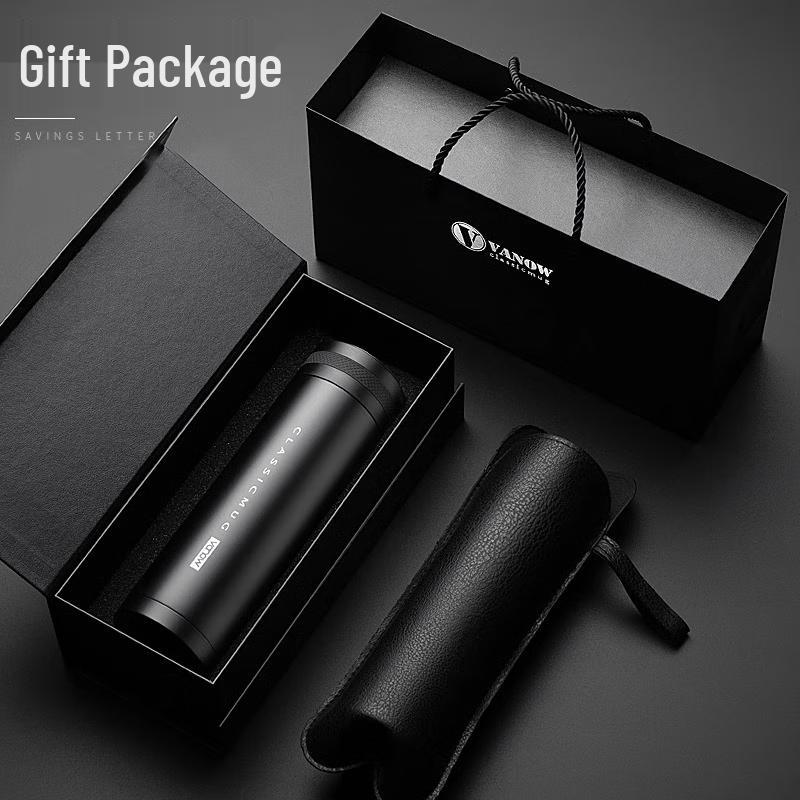 Vanow 500ml Plaid Leather Insulated Business Thermos