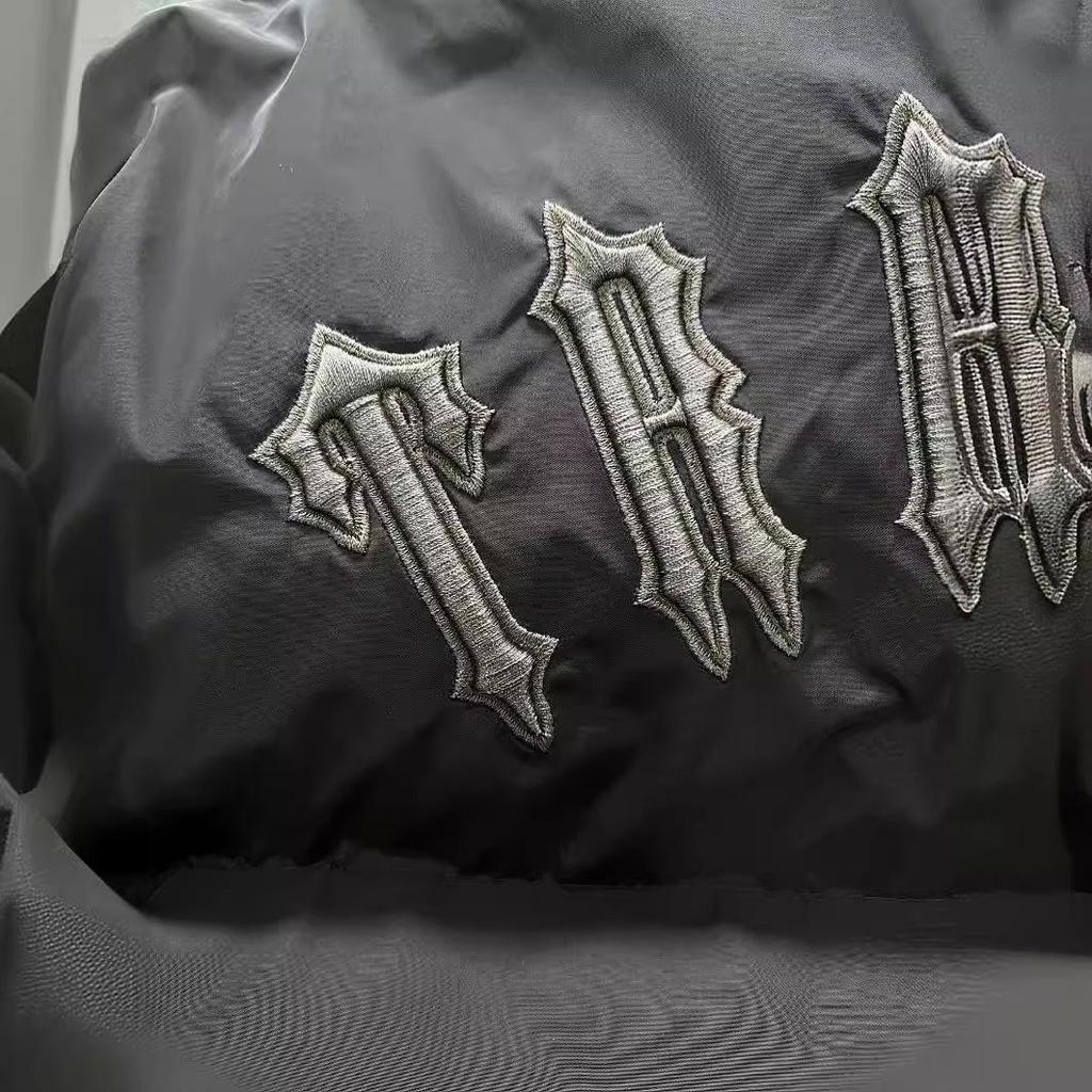 Trendy Brand Trapstar Grey Jacket with Small Logo, Thickened Cotton, Detachable Hood, Retro Couple Style
