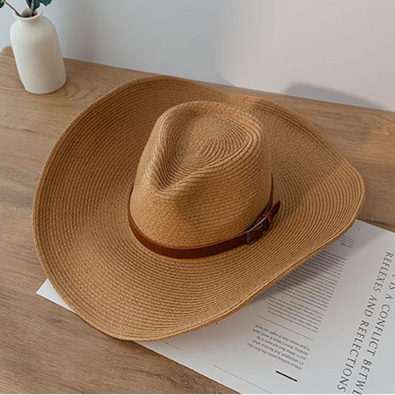 Men'S Straw Hat Beach Hat Summer Big Edge Sunshade Cowboy Hat Outdoor Sun Protection Hat Retro Wind Wide Brim