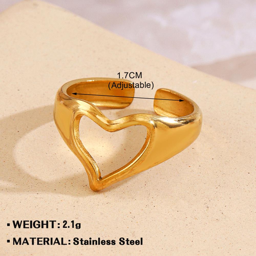European & American Fashion Stainless Steel Heart-Shaped Geometric Ring - French Retro Style