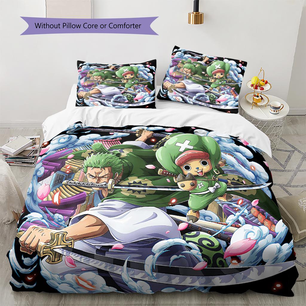 Conjunto de Colcha com Padrão de Desenho Animado Capa de Colcha Fronha Decoração de Casa Presente de Aniversário (1 capa de edredom + 2 fronhas, sem enchimento.)