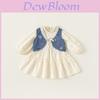 Girl Child Spring Winter Cotton Dress Set With Lace And Bow For Kids Age 3 To 8