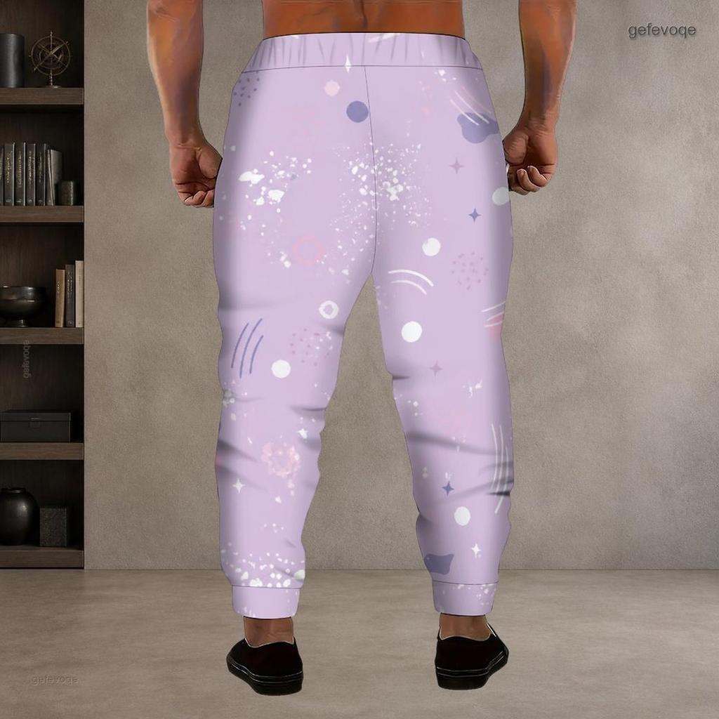 Men S Plus Size Abstract Printed Drawstring Jogger Pants White Grey Beige Cuffed Ankle Side Pockets Trousers