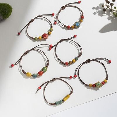 Retro Ethnic Style Ceramic Bracelet - Chinese-style Colorful Porcelain Beads Woven Bracelet