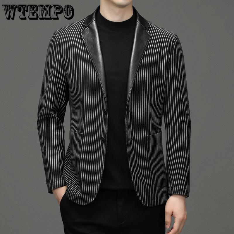 Genuine Leather Leather Jacket Men's Jackets In Young Men's Business Casual Leather Suit Striped High-grade Fall Leather Jacket
