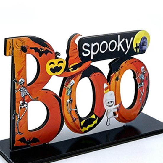 Stable Base Halloween Decor Wooden Tabletop Ornaments, Freestanding Solid Wood Letter Signs, Decorative Table Centerpiece Word Signs with Pumpkin And