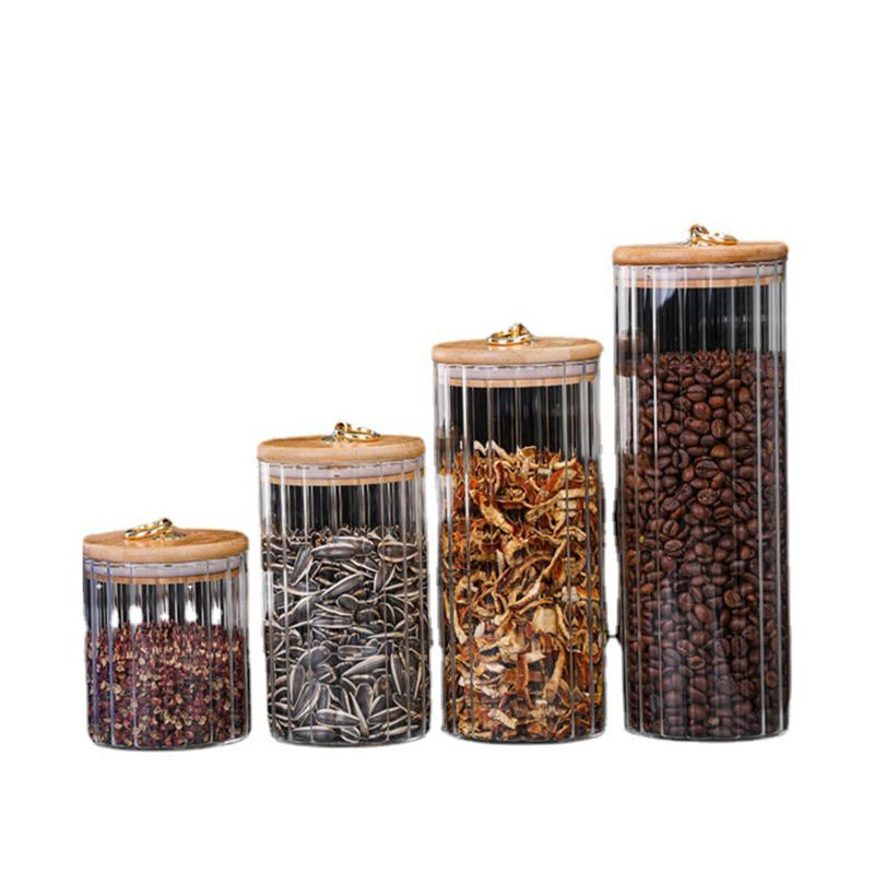 Clear Glass Storage Jar Candy Jar with Lid Creative Copper Ring Dried Fruit Snack Striped Glass Bottle Kitchen Storage Container