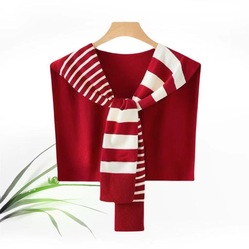 Elegantes Tuch kombiniert mit einem Hemd für Frühling und Herbst 2026 Neues gestreiftes Stricktuch und Schulterschutz Doppelt verwendbarer Umhang