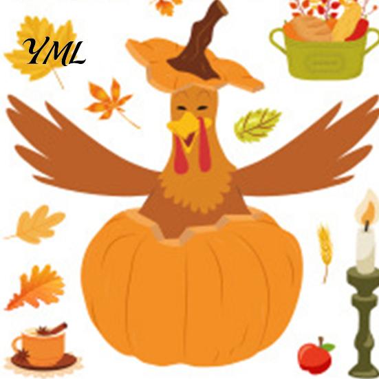 Removable Glass Stickers 4 Sheets Thanksgiving Static Window Stickers, Decorative Vinyl Decals, Autumn Turkey Pumpkin Maple Leaves Patterns