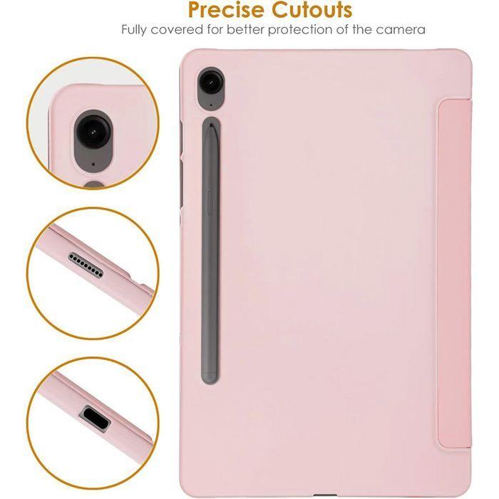 Coque pour Samsung Galaxy Tab S9 FE/S10 FE - Rose - Protection Anti-Rayures - Support Pliable - Veille-Réveil
