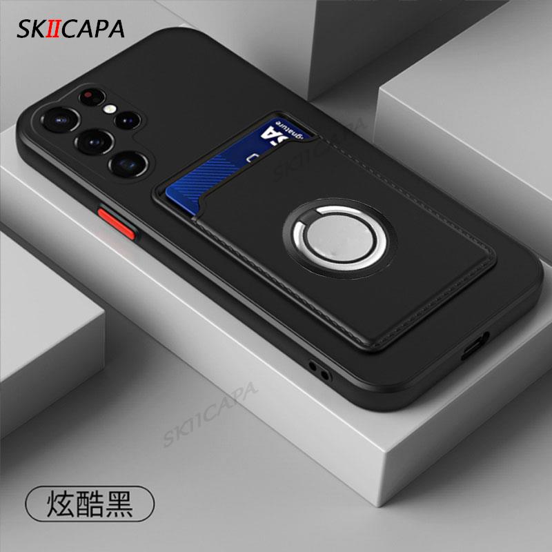 For Samsung A24 4G A54 A34 A14 5G Card Slot Wallet Holder Silicone Cover For Galaxy A73 A23 A53 A33 A13 Magnetic Ring Stand Case