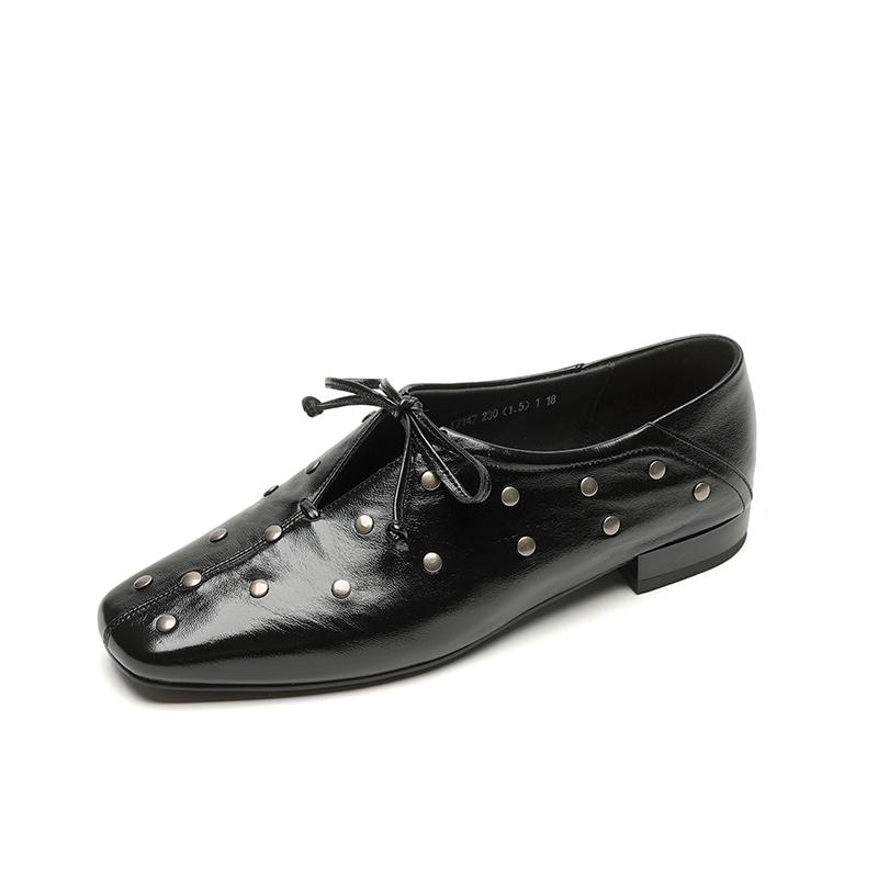 Fashion 2025 New Rivets Genuine Leather Retro Women Pumps Thick High Heels Spring Summer Lady Party Prom Shoes Woman Pumps Heels Women