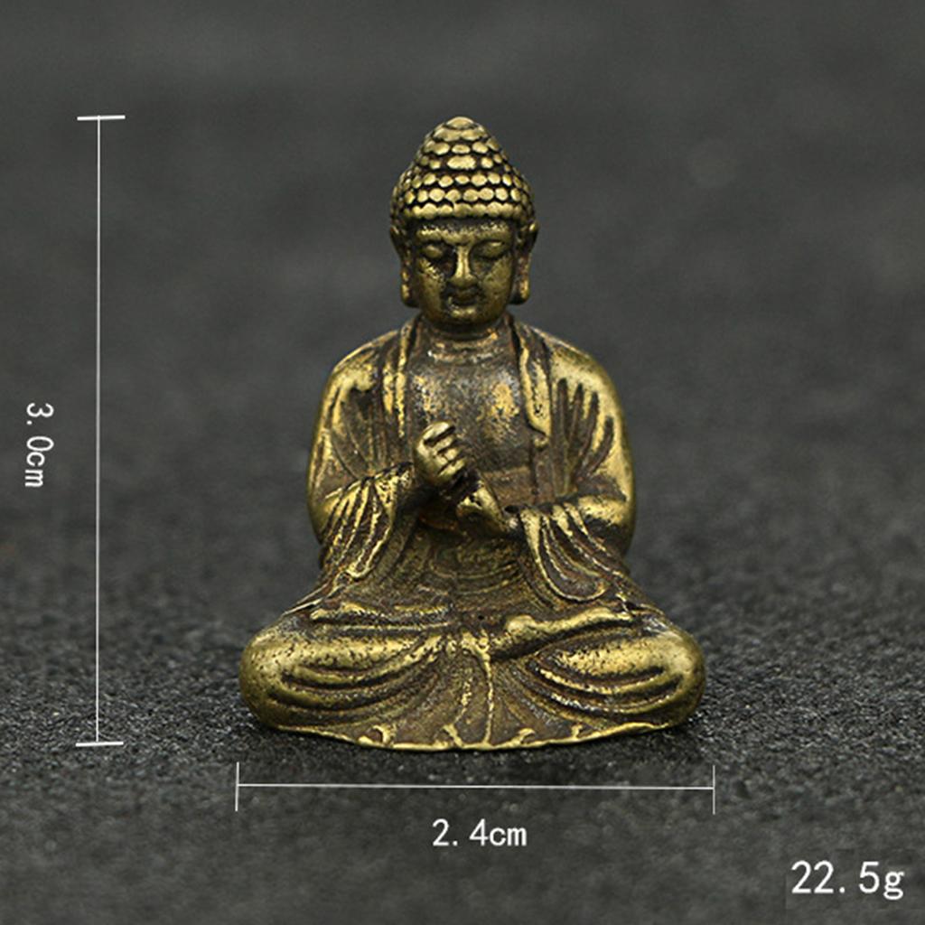 Mini Portable Retro Brass Statue Pocket Sitting Buddha Hand Toy Sculpture Desk Decorative Ornament Gift