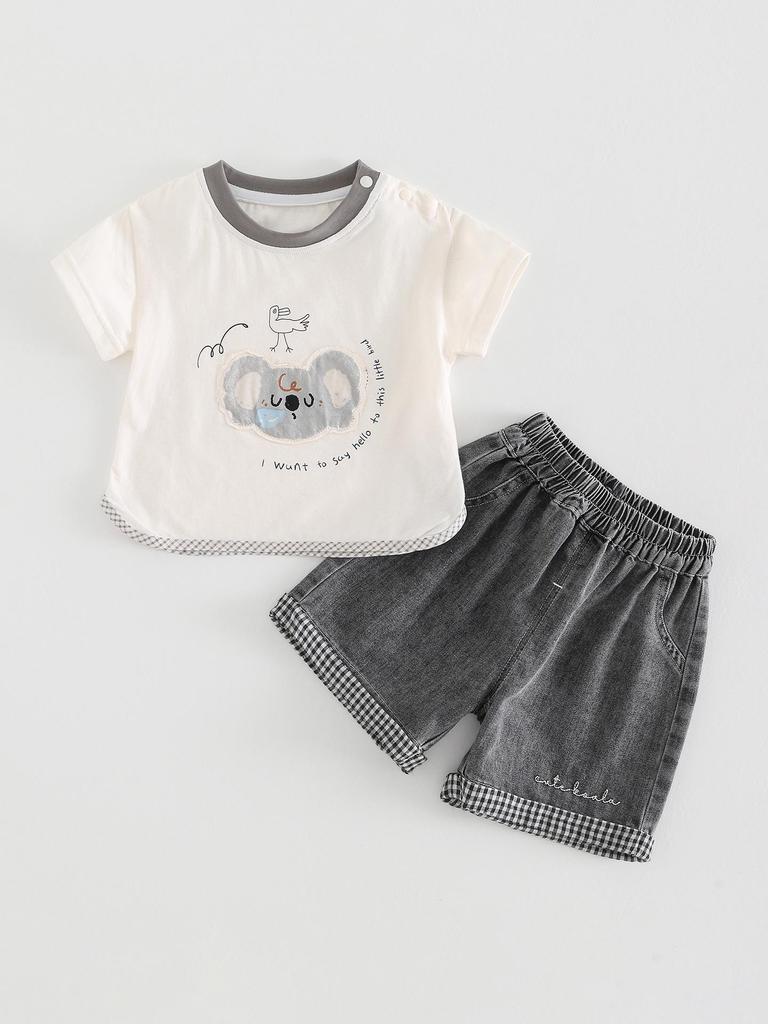 Atmungsaktives Cartoon-Oberteil und lockere Shorts für Jungen, Sommer-Zweiteiler für Babys und Kleinkinder