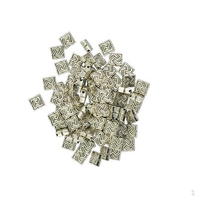 100 pezzi di perline sciolte in argento tibetano a forma quadrata con nodo