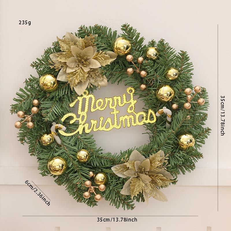 Christmas Wreath 35/40cm Pre-made Door Hanger, Festive Holiday Decoration for Home Entrance Xmas Decor