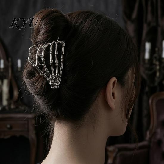Strong Hold Hair Clips 3Pcs Halloween Claw Clip, Hollow Spider Web Ghost Hand Accessories Non Slip Alloy Clamp, Gothic for Women Metal